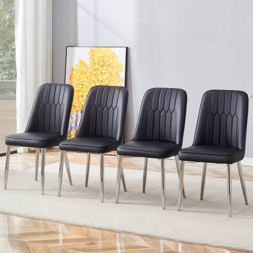 English Elm 4 Pu Leather Dining Chairs with Curved Backs and Silver Metal Legs for Modern Homes W2827P395055