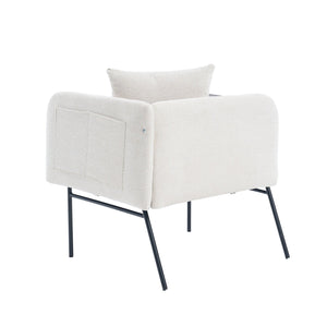 English Elm Leisure Linen Accent Chair with Built-in Side Table Pockets and Lumbar Pillow Modern Beige W395P453307