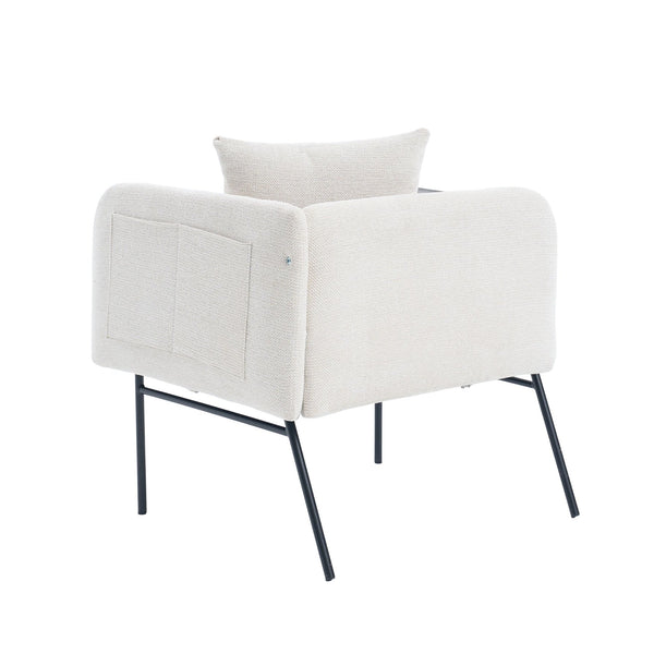 English Elm Leisure Linen Accent Chair with Built-in Side Table Pockets and Lumbar Pillow Modern Beige W395P453307