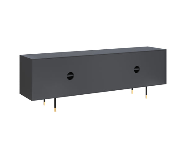 Sunpan Danbury Modern Media Console with Rustic Bronze Accents and Gold Caps - Slate Navy Finish Elegance