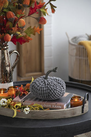 English Elm Set Of 2 Chenille Weighted Pumpkins In Soft Gray - Cozy Fall Décor For Thanksgiving & Harvest Tablescapes W2078P246681-GIGA