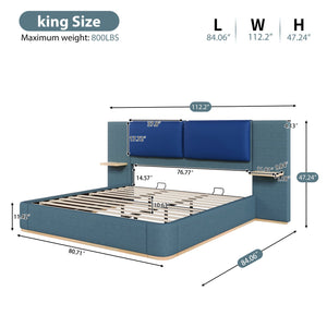 English Elm Christopher Knight Home® - King PU Leather Bed Frame with Wingback Headboard & Footboard, Gold Accents, Platform Slat Support, Elegant Design Blue 76.4 L x 12.75 W x 8.75 H N761S0000024C