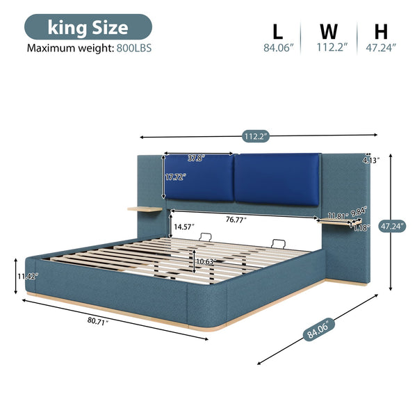 English Elm Christopher Knight Home® - King PU Leather Bed Frame with Wingback Headboard & Footboard, Gold Accents, Platform Slat Support, Elegant Design Blue 76.4 L x 12.75 W x 8.75 H N761S0000024C