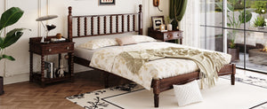 English Elm Queen Wood Platform Bed with Gourd-Shaped Headboard, Retro-Inspired Solid Frame, Slat Support, Sturdy Elegance Walnut 64.8 L x 17.5 W x 9.5 H N733P206242D