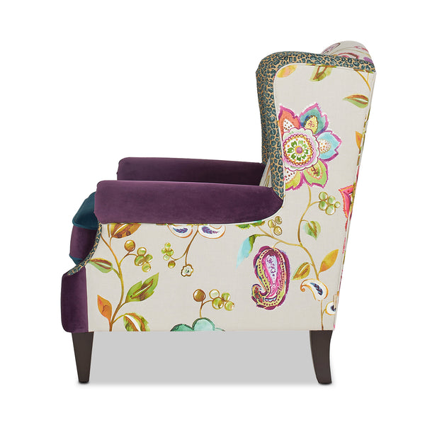 English Elm Jennifer Taylor Home - Anya Boho Chic Wingback Accent Chair - Luxurious Floral & Leopard Velvet In Blue-Teal & Purple B2719P238251