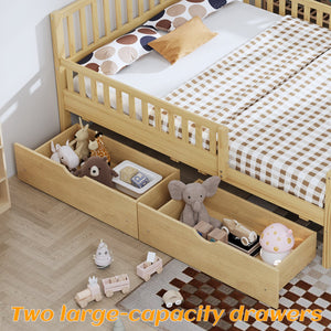 English Elm Twin Pine Platform Bed with Guardrails and Under Storage Drawers for Small Rooms N733P172700M