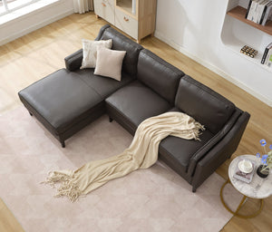 English Elm 94.5 Inch L-Shaped Genuine Leather Sofa With Left Chaise Lounge - Modern Espresso Elegance For Home W791S00023