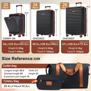 English Elm Luggage 5 Piece Abs Hardshell Travel Set with Usb Port Spinner Wheels and Tsa Lock Black Brown N732P265290B