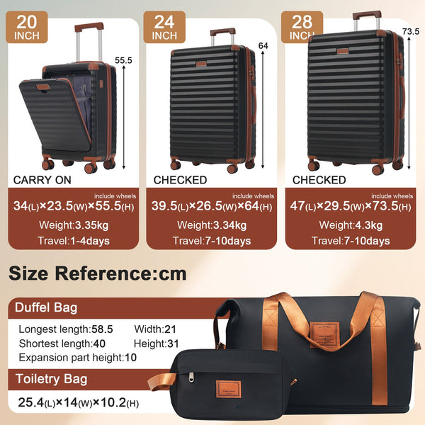 English Elm Luggage 5 Piece Abs Hardshell Travel Set with Usb Port Spinner Wheels and Tsa Lock Black Brown N732P265290B