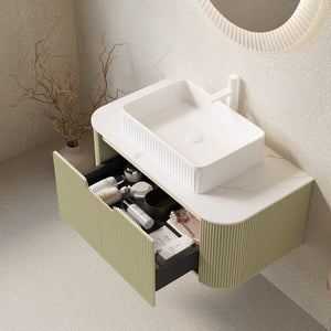 English Elm Dina Floating Bathroom Vanity Sintered Stone Top Glass Basin Striped Plywood Cabinet W2615S00566
