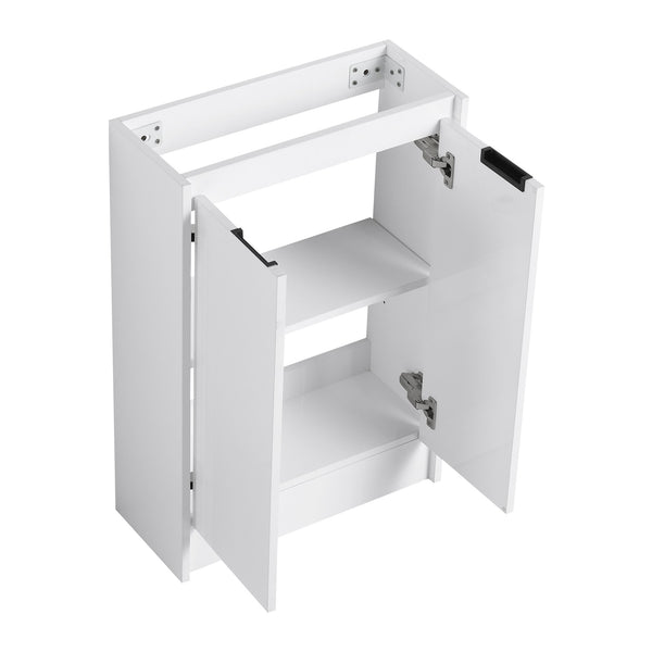 English Elm 23" Freestanding Bathroom Vanity with Ceramic Vessel Sink, Soft-Close Doors, Adjustable Shelf Storage Glossy White W999P206105