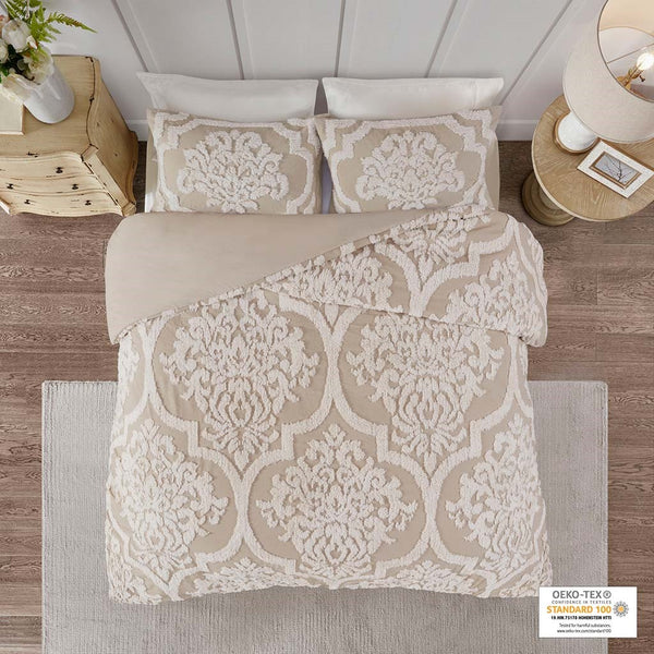 English Elm Full/Queen Viola 3-Piece Tufted Cotton Chenille Damask Duvet Cover Set — Cottage Chic, OEKO-TEX Certified Comfort B03597347