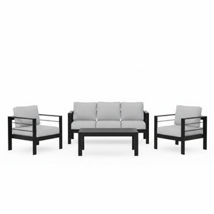 English Elm 4-piece Aluminum Outdoor Conversation Set with Rust-proof Matte Frame and Wpc Coffee Table Light Gray B082S00098