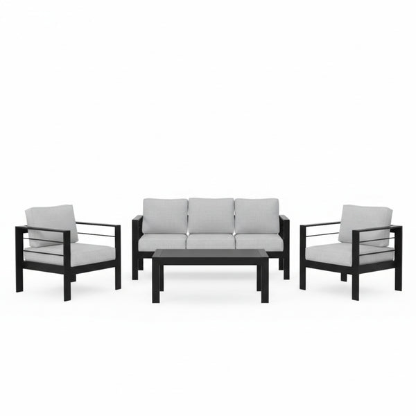 English Elm 4-piece Aluminum Outdoor Conversation Set with Rust-proof Matte Frame and Wpc Coffee Table Light Gray B082S00098