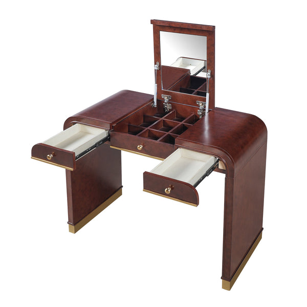 English Elm Classic Flip Top Vanity Desk with Gold Accents 2 Drawer Retro Bedroom Dressing Table Espresso N704P381406P