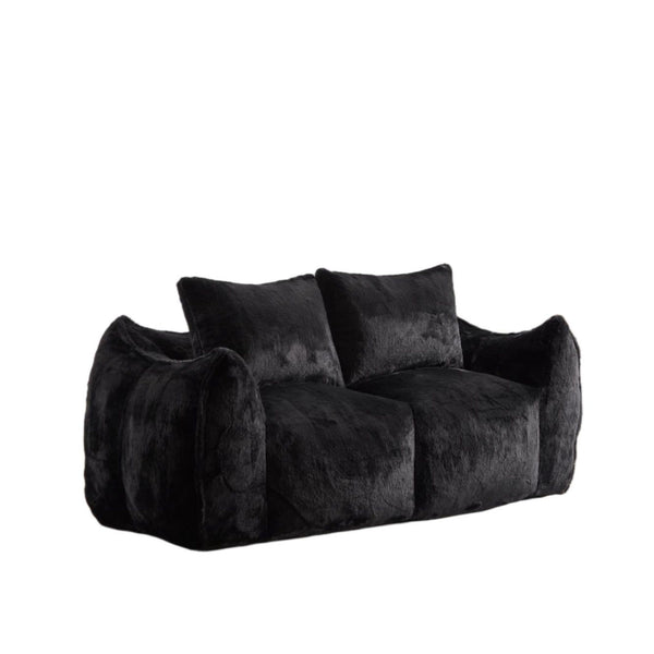 English Elm Giant Ultra Soft Fluffy Loveseat Bean Bag Sofa for Adults, Oversized Shredded Foam Couch with Pillows Black W3723P353894