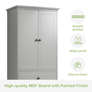 English Elm Storage Cabinet with 2 Doors and 4 Drawers, Slim MDF Organizer with Adjustable Shelf, Anti-Tip Safety Grey WF302825AAE