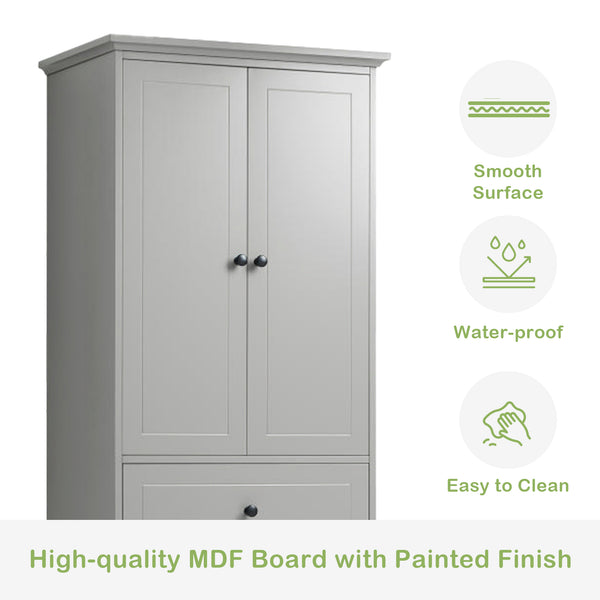 English Elm Storage Cabinet with 2 Doors and 4 Drawers, Slim MDF Organizer with Adjustable Shelf, Anti-Tip Safety Grey WF302825AAE