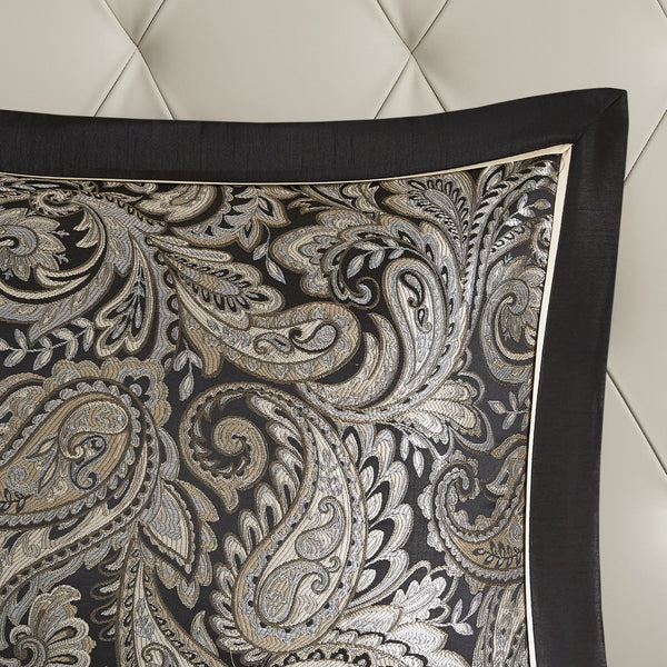 English Elm 12 Madison Park Aubrey 12-Piece Queen Comforter Set Paisley Jacquard with 200TC Cotton Sheets, Gold Accents Black 18.9 L x 24.02 W x 15.35 H B035128819