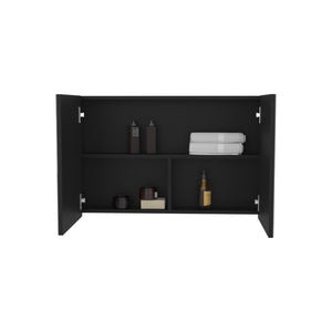 English Elm Bouti Double Door Mirror Medicine Cabinet with Three Shelves for Bathroom or Kitchen, Sleek Wall-Mount Black 36.3 L x 24.9 W x 4.4 H B200P240249