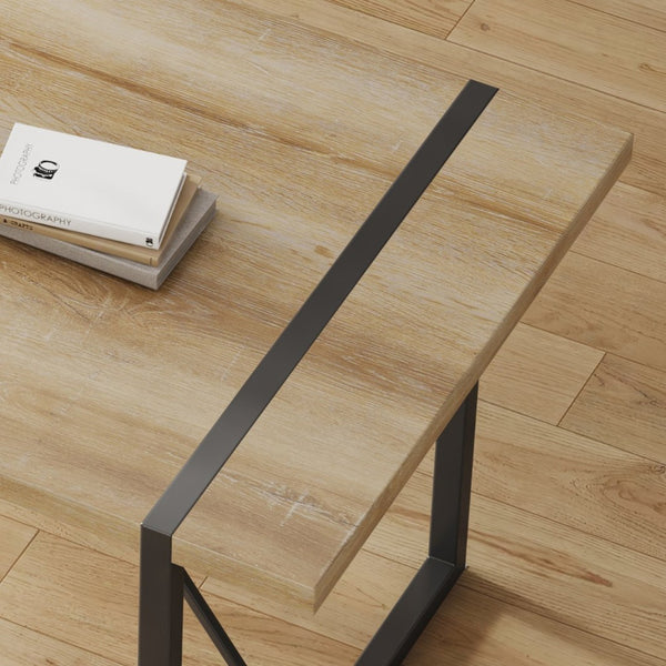 English Elm Table And Chair Set: Modern Medieval Dining Ensemble With 6 Ergonomic Brown Techno-Fabric Chairs W1151S04213-GIGA