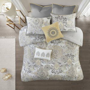 English Elm 8 Piece Reversible Cotton Comforter Set - Floral & Medallion Print, Cal King, Oeko-Tex Certified B03597285