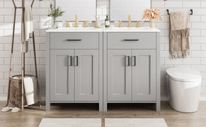 English Elm Modern 48 Inch Freestanding Bathroom Vanity Dual Ceramic Sinks Soft Close Gold Handles Grey N729P000008E