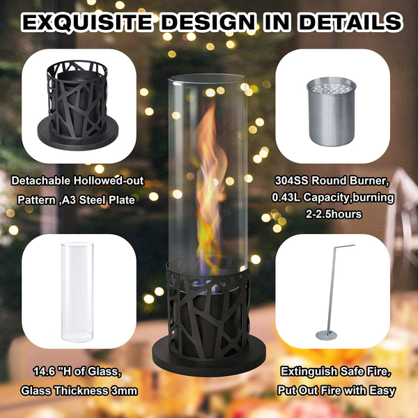 English Elm Tornado Tabletop Bio Ethanol Fireplace Portable Indoor Outdoor Smoke-Free Flame with Glass Guard W1889P397320