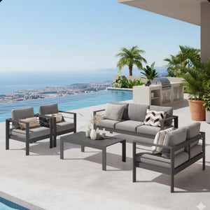 English Elm 5-piece Rust-proof Aluminum Outdoor Sectional Set with Wpc Table for Patio Hosting B082S00088