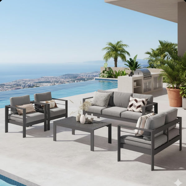 English Elm 5-piece Rust-proof Aluminum Outdoor Sectional Set with Wpc Table for Patio Hosting B082S00088