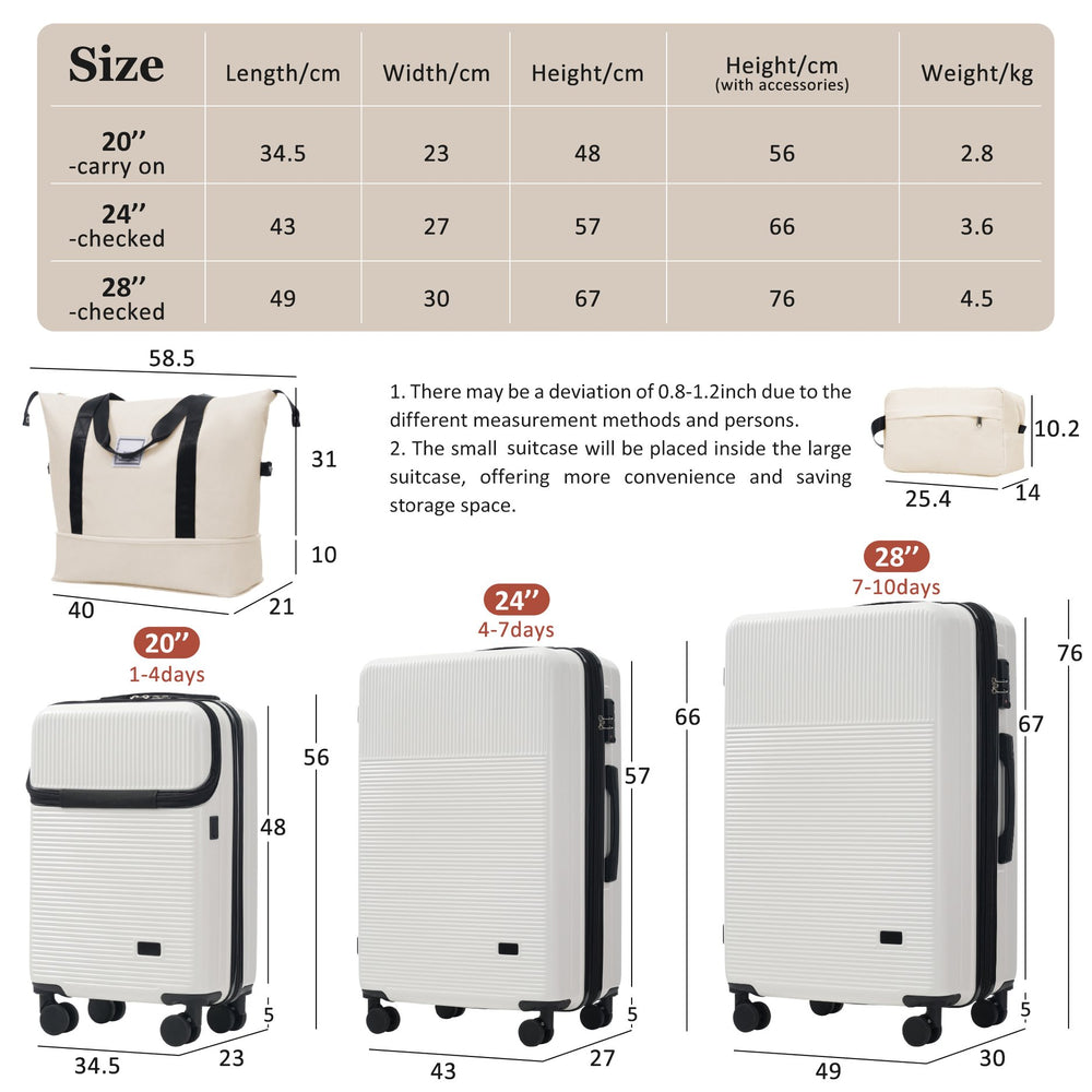 English Elm Luggage 5 Piece Hardside Abs Set with Front Access Carry on and Tsa Spinner Wheels White N732P391579K