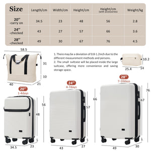 English Elm Luggage 5 Piece Hardside Abs Set with Front Access Carry on and Tsa Spinner Wheels White N732P391579K