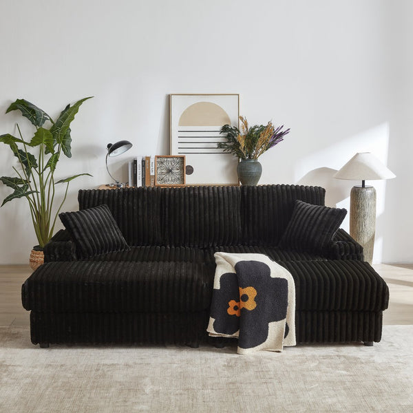 English Elm 84inch Corduroy Deep Seat Three Person Sofa with Storage Ottomans for Living Room Black W834S00566