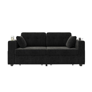English Elm Sofas for Living Room Chenille Three Seat Couch with Usb Charging Storage and Cup Holder Black W395S00144