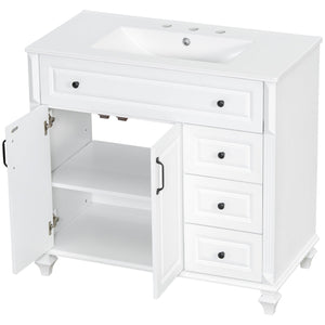 English Elm 36" Elegant Bathroom Vanity With Ceramic Sink, Solid Wood Cabinet, Modern Storage & Black Handles N725P356069K