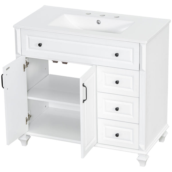 English Elm 36" Elegant Bathroom Vanity With Ceramic Sink, Solid Wood Cabinet, Modern Storage & Black Handles N725P356069K