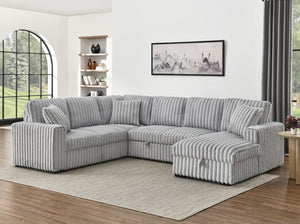 English Elm 122 Plush U-Shape Sectional Sofa Bed with USB Ports, Hidden Storage Chaise & Spacious Armrest Comfort Grey W1417S00079