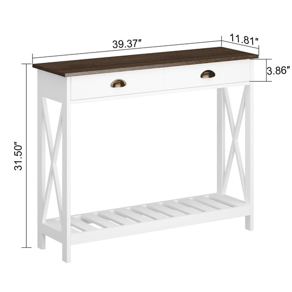 English Elm 40" Farmhouse Console Table With Drawer - Rustic White Entryway Table For Storage & Style T3771P356499