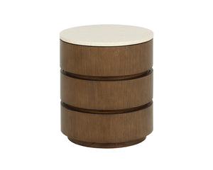 Sunpan CALDORA Nightstand - Sculptural Oak Veneer with Polished Marble Top, Modern Design & Quiet Storage 112685