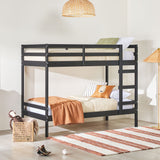 Simple Solid Wood Twin Over Twin Bunk Bed Solid Black SOPB3HBLWP Walker Edison