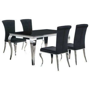 English Elm Belt Glam Chrome 5-Piece Dining Set with Black Tufted Upholstery, Cabriole Legs & Rectangular Table B062S01019