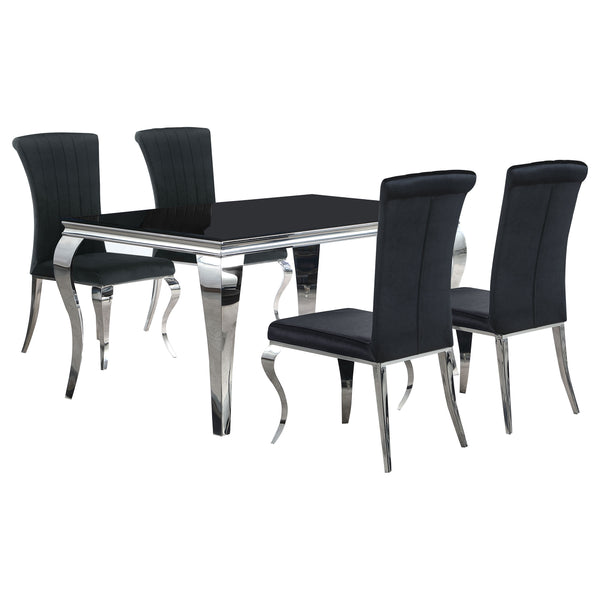 English Elm Belt Glam Chrome 5-Piece Dining Set with Black Tufted Upholstery, Cabriole Legs & Rectangular Table B062S01019