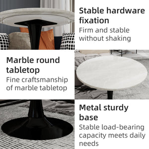 English Elm Marble-Top Round Side Table With Tapered Black Base – Modern Minimalist Design For Stylish Spaces W1935P353502