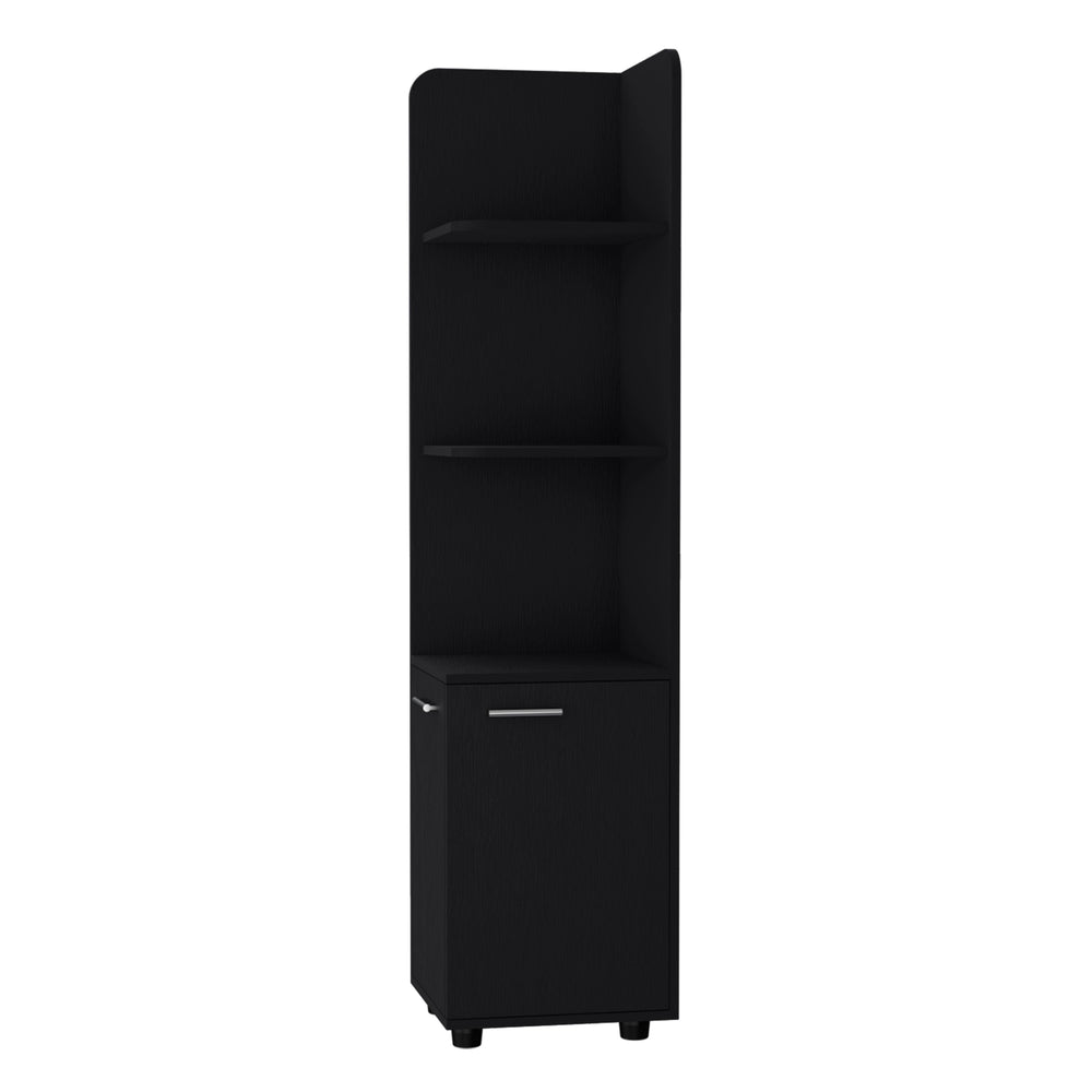 English Elm Wenge Two-Door Corner Cabinet with Three Open Shelves, Wenge Finish, Melamine, Metal Handles (96) B062P205243