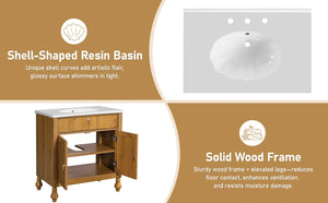 English Elm Christopher Knight Home® - 30-Inch Walnut Vanity with Seashell Resin Sink, Flip-Up Organizer, Soft-Close Doors & Legs Brown N765P33417576B