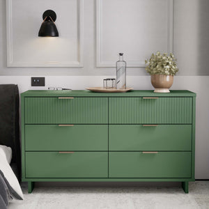 English Elm Granville 55" Sage Green Dresser - 6-Drawer Solid Wood Storage With Gold Handles & Modern Design B365S00088