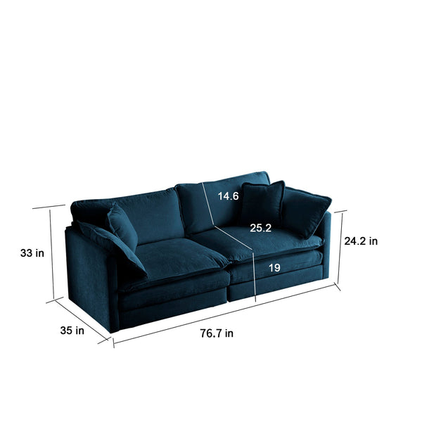 English Elm 3 Piece Sofa Set - Stylish Blue Chenille With Arm Pillows, Space-Saving For Versatile Living Room Comfort W714S00589