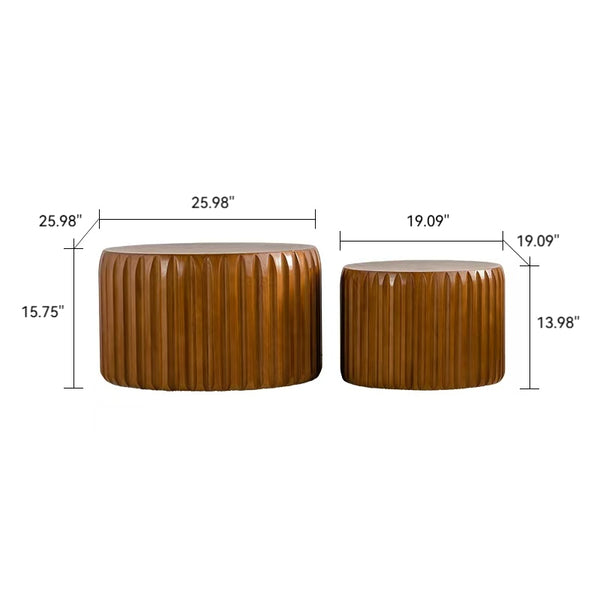 English Elm Set of 2 Fluted Nesting Round Tables Solid Wood Mdf Mid-century Living Room W3158P407134