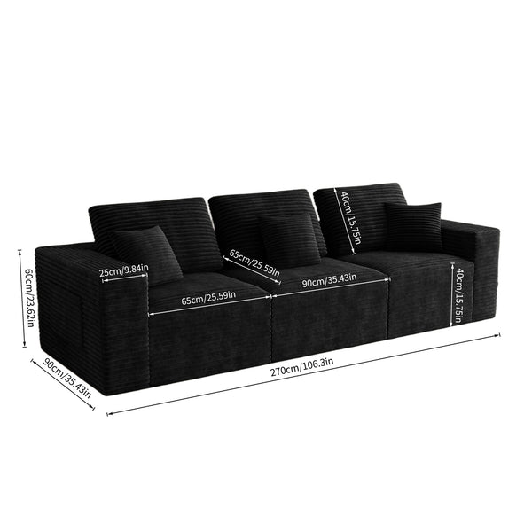 English Elm 106.30*35.43"modular Sectional Sofa 3 Piece Plush Corduroy Low Profile Couch for Living Room W3819S00135