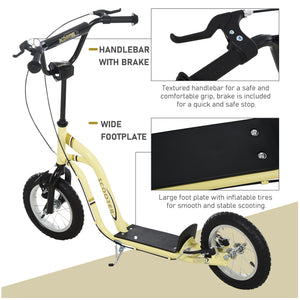 English Elm Aosom Youth Scooter Steel Frame Dual Caliper Brakes Inflatable Tire Kids Ride Beige W2225P217068